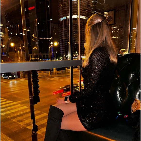 Windsor Women’s US Small Black Cut To Perfection Sequin Rhinestone Button Dress - Picture 6 of 11